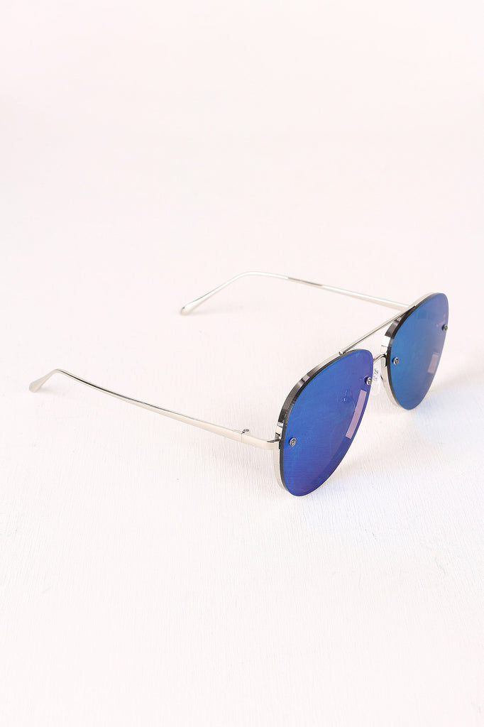 Double Bridge Mirrored Lens Aviator Sunglasses