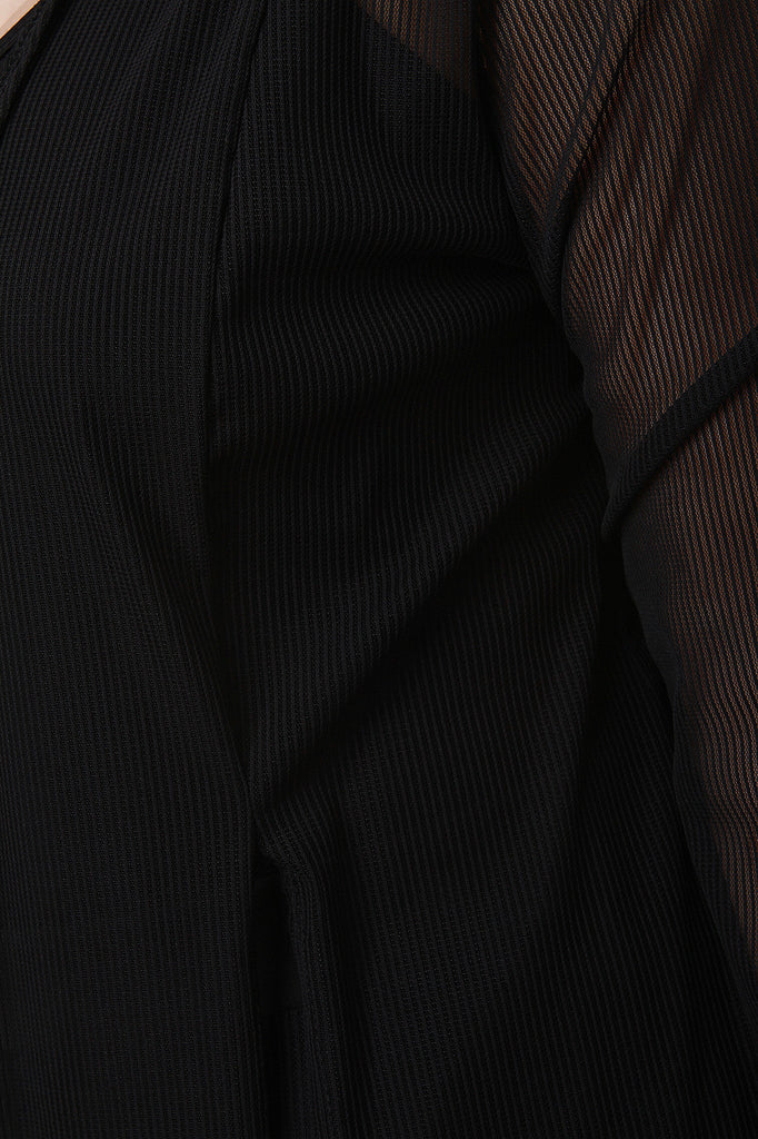 Pinstripe Semi-Sheer Mesh Long-Line Cardigan – fab-11028 Pinstripe Semi-Sheer Mesh Long-Line Cardigan – fab-11028